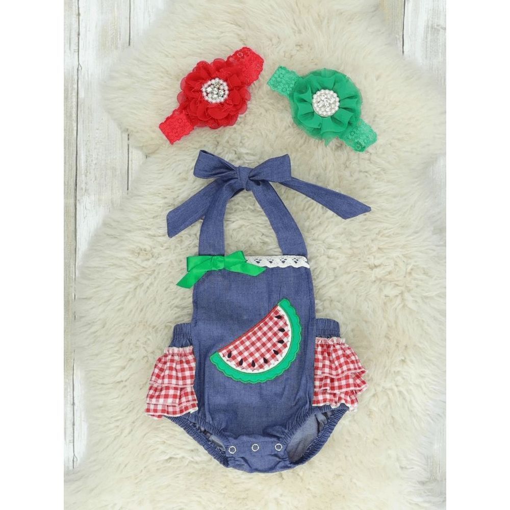 Boutique Chambray Watermelon Bubble Romper - 3/6mos